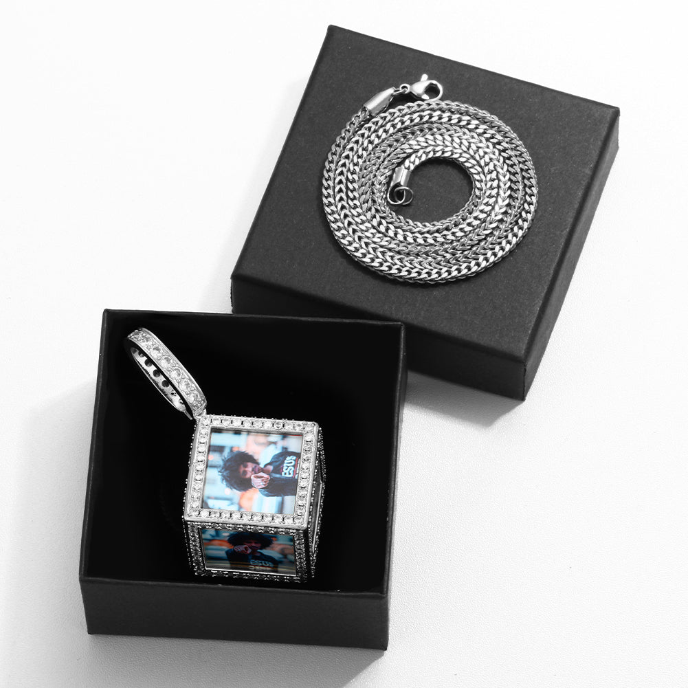 Personalized Cube Medallion Hip Hop Necklace With Picture