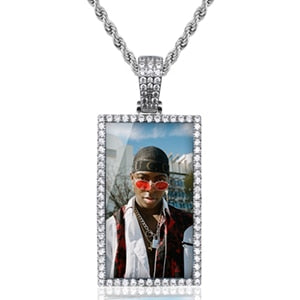 Custom Photo Rectangle Medallion Necklaces Christmas Gifts For Men