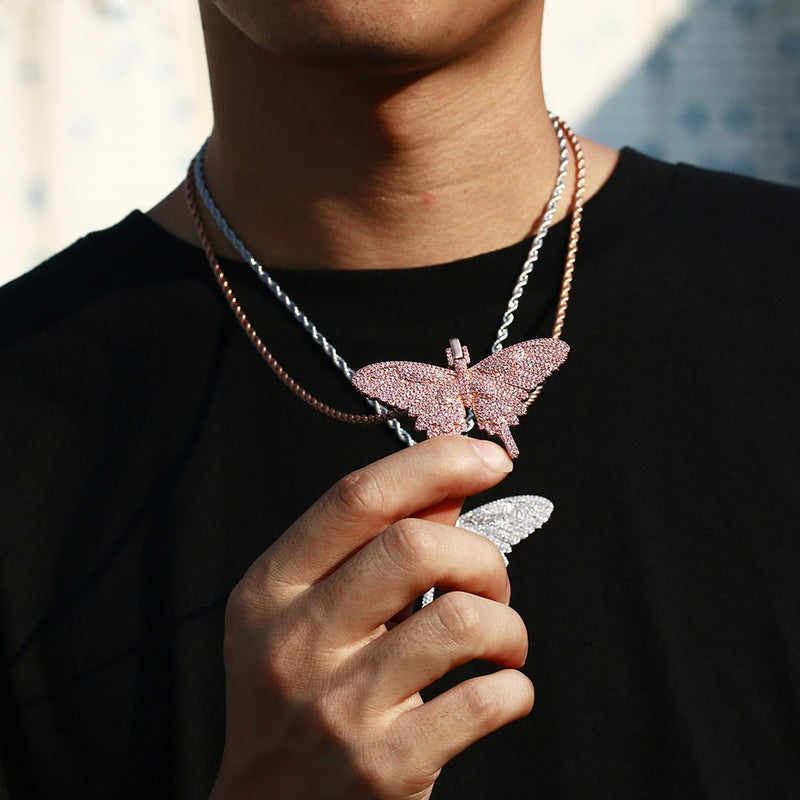 Charm Crystal Butterfly Necklace- Bling Butterfly Hip Hop Jewelry
