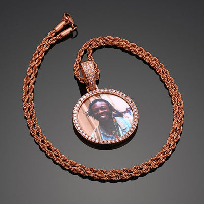 Pink AAA Cubic Zircon Custom Photo Medallion Necklace