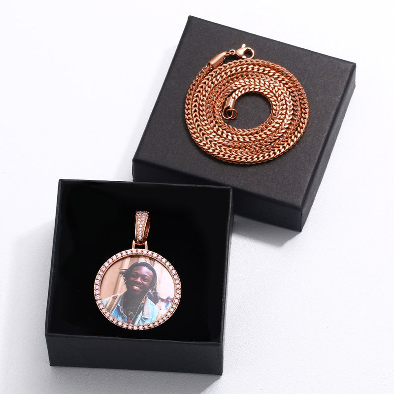Pink AAA Cubic Zircon Custom Photo Medallion Necklace