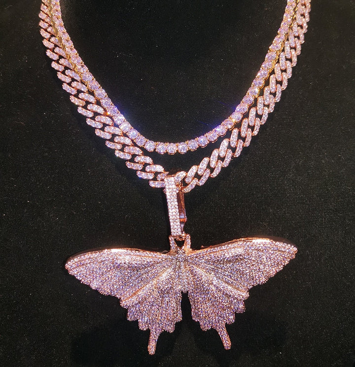 12MM Cuban Chain Necklace Womens Butterfly Necklace