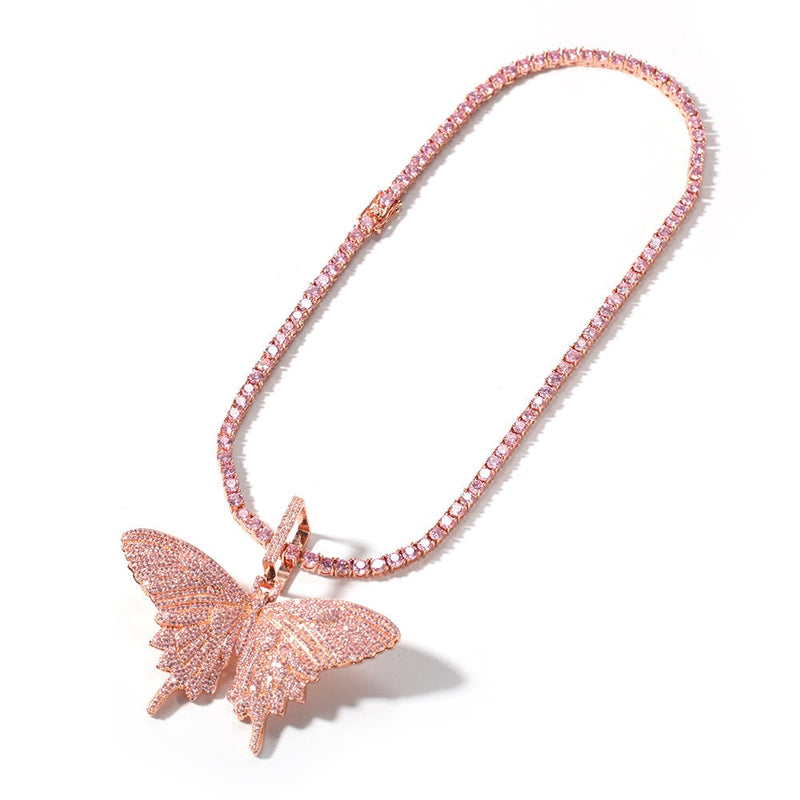 4mm Tennis Chain Butterfly Necklace- Necklaces For Women-Butterfly Pendant Necklace