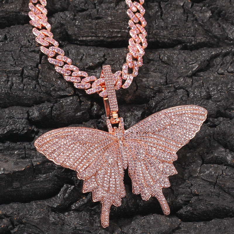 12MM Cuban Chain Necklace Womens Butterfly Necklace