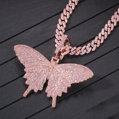 12MM Cuban Chain Necklace Womens Butterfly Necklace