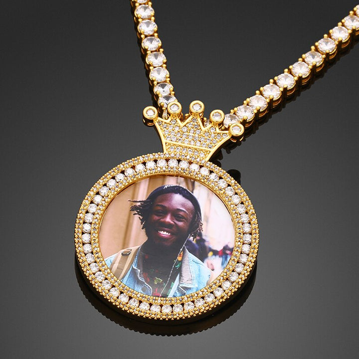 Personalized Photo Medallion Necklace With Crown