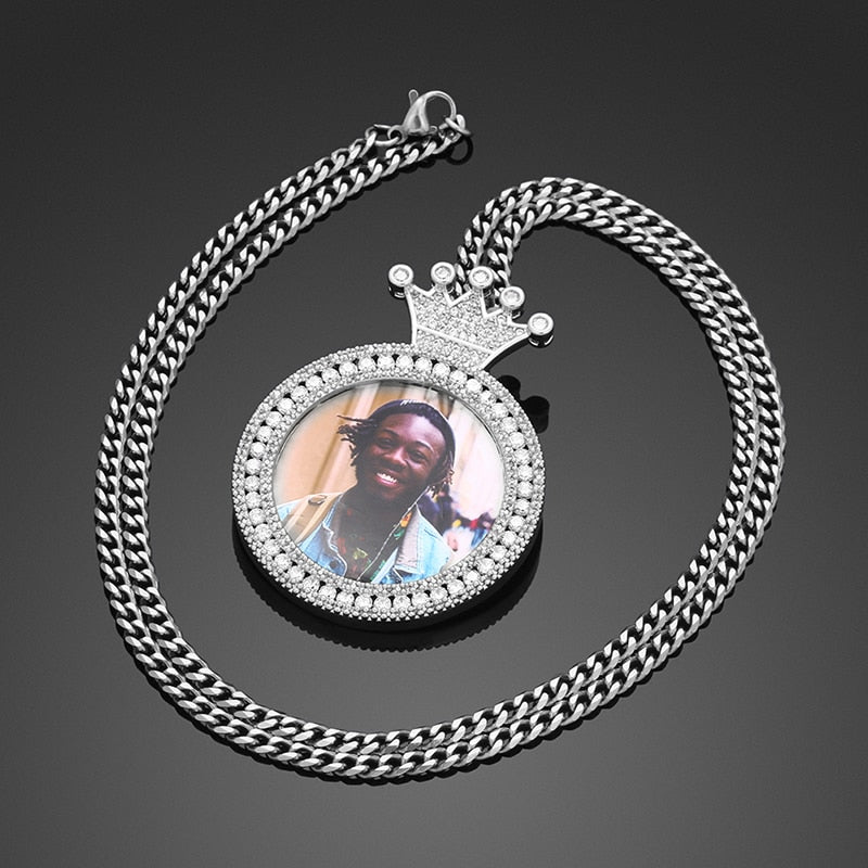 Personalized Photo Medallion Necklace With Crown