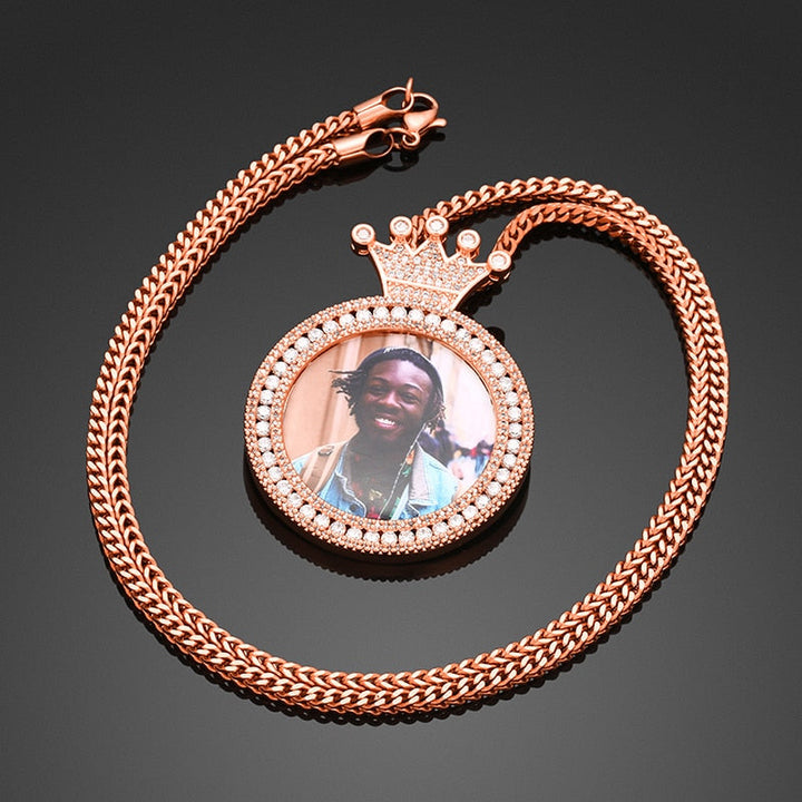 Personalized Photo Medallion Necklace With Crown