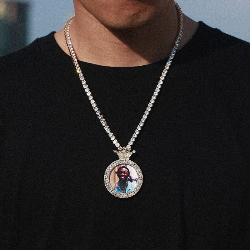 Personalized Photo Medallion Necklace With Crown