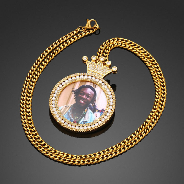 Personalized Photo Medallion Necklace With Crown
