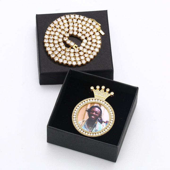 Personalized Photo Medallion Necklace With Crown
