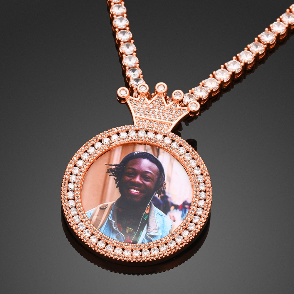 Personalized Photo Medallion Necklace With Crown