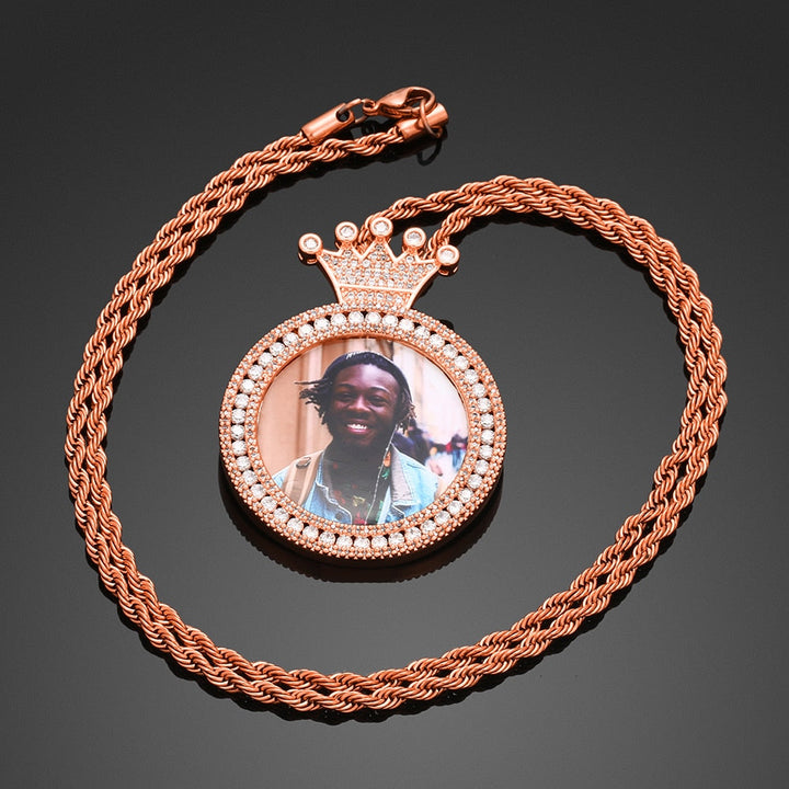 Personalized Photo Medallion Necklace With Crown
