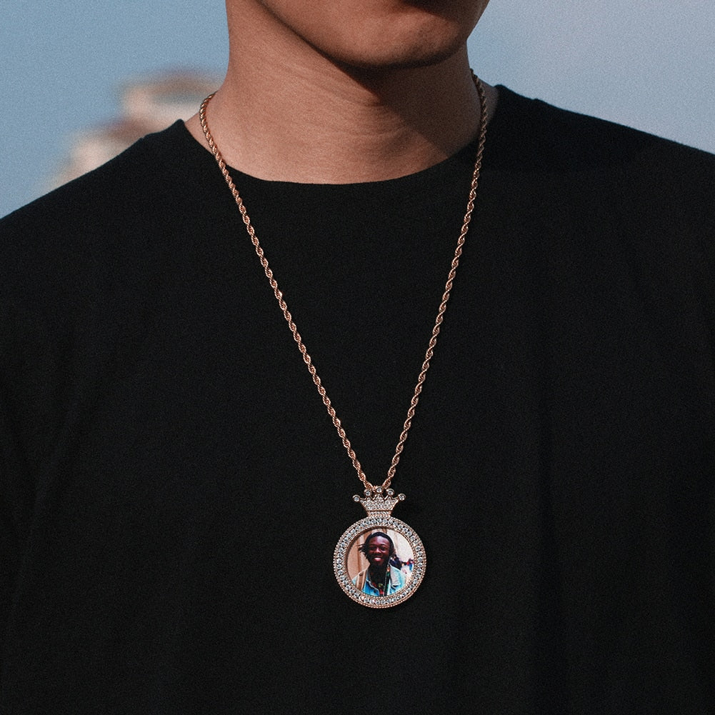 Personalized Photo Medallion Necklace With Crown