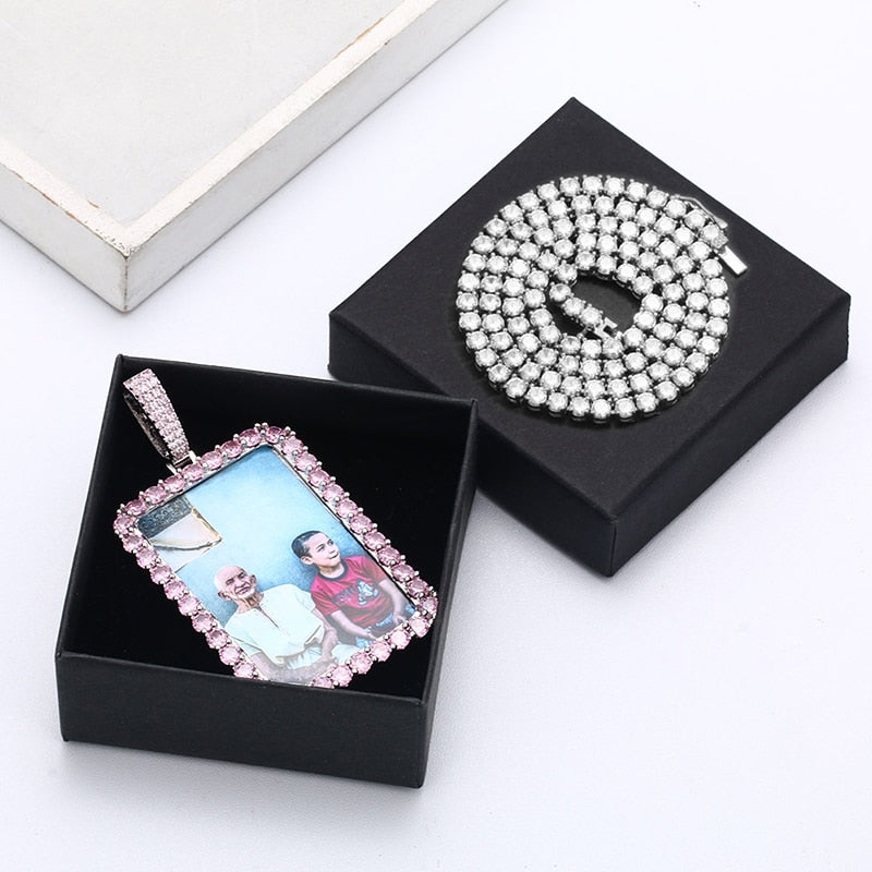 Personalized Purple Stone Rectangle Photo Necklace- Best Gifts For Her