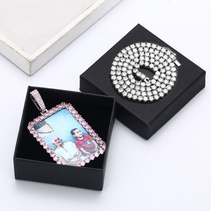 Personalized Purple Stone Rectangle Photo Necklace- Best Gifts For Her