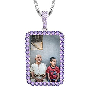 Personalized Purple Stone Rectangle Photo Necklace- Best Gifts For Her