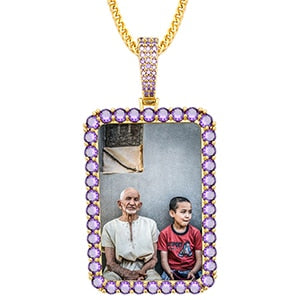 Personalized Purple Stone Rectangle Photo Necklace- Best Gifts For Her