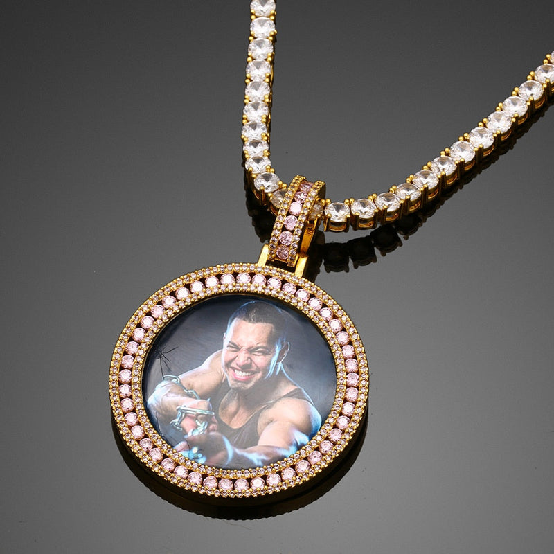 Exclusive Purple Stone Photo Medallion Necklace For Men