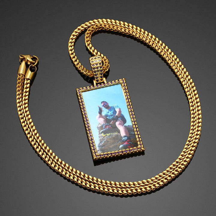 Brand New Custom Made Rectangle Photo Medallion Necklace