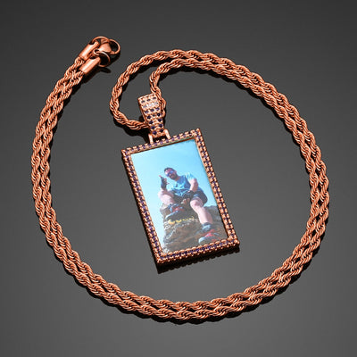 Brand New Custom Made Rectangle Photo Medallion Necklace