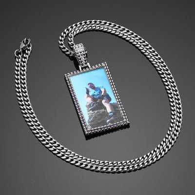 Brand New Custom Made Rectangle Photo Medallion Necklace