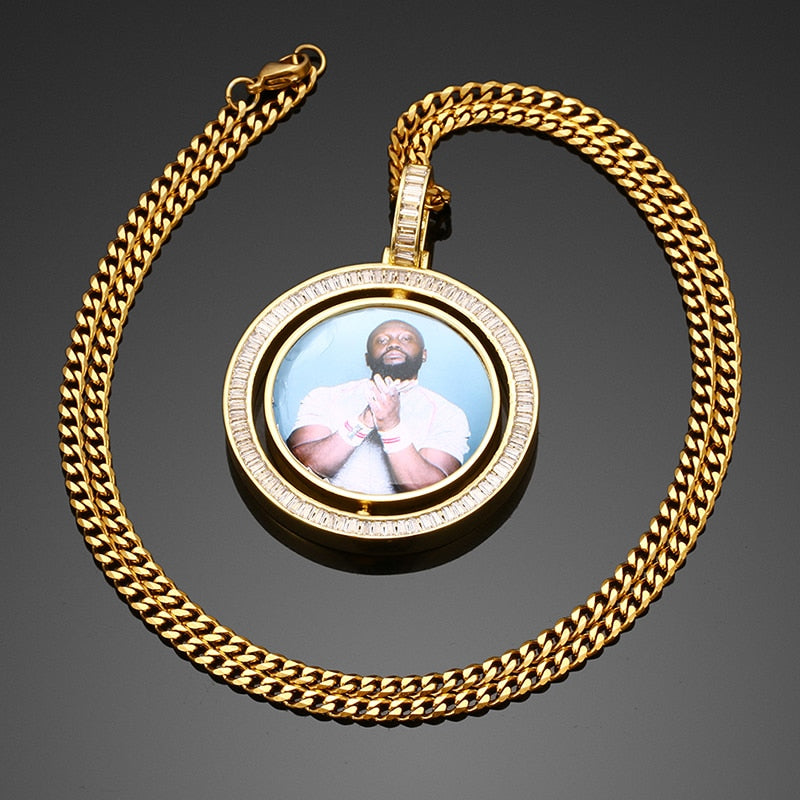 VIP CZ Stone Double Side Picture Necklace- Personalized Necklace With Picture Inside