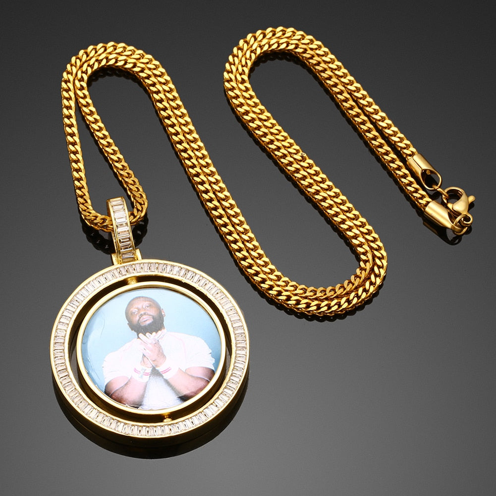VIP CZ Stone Double Side Picture Necklace- Personalized Necklace With Picture Inside