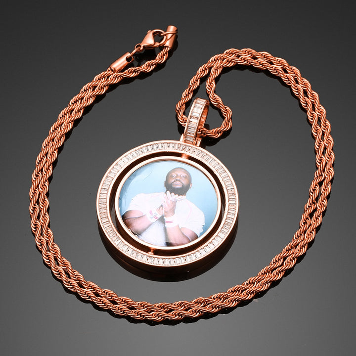 VIP CZ Stone Double Side Picture Necklace- Personalized Necklace With Picture Inside
