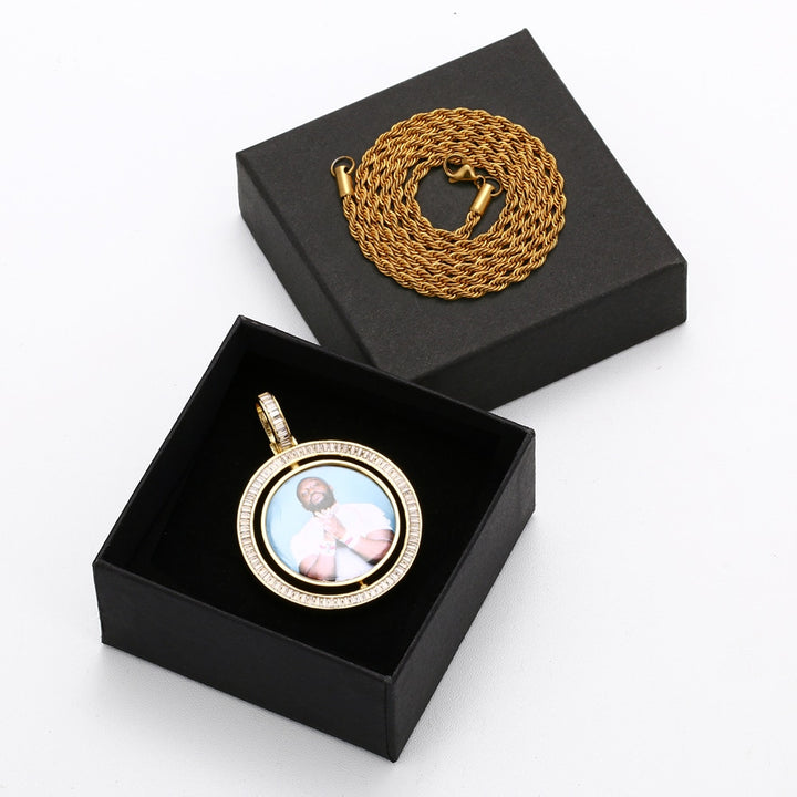 VIP CZ Stone Double Side Picture Necklace- Personalized Necklace With Picture Inside