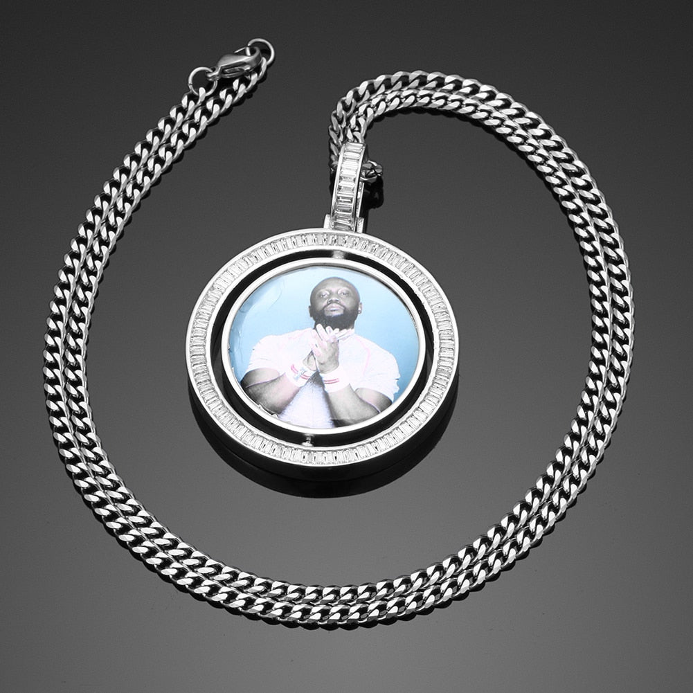 VIP CZ Stone Double Side Picture Necklace- Personalized Necklace With Picture Inside