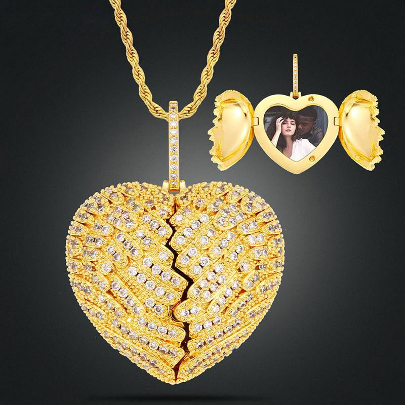 Iced Out Personalized Photo Heart Necklace