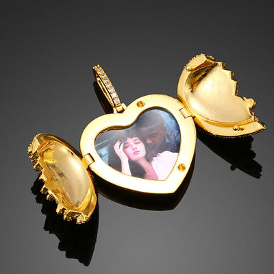 Iced Out Personalized Photo Heart Necklace