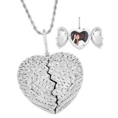 Iced Out Personalized Photo Heart Necklace