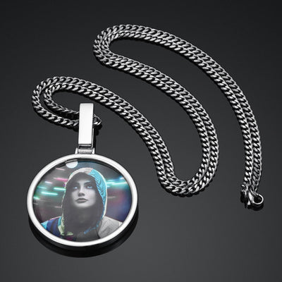 Custom Made Round Photo Medallion Necklace- Solid Circle Pendant Photo Memory Medallion Necklace