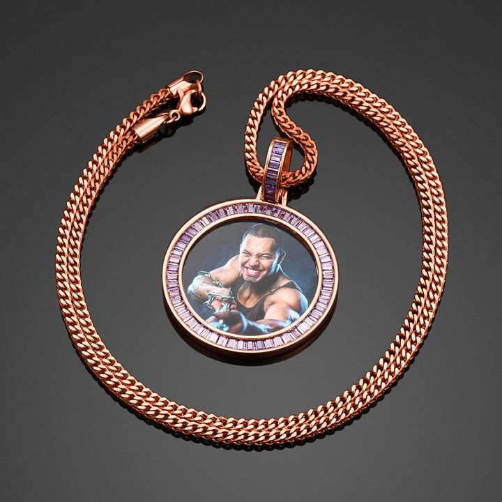 New Purple Crystal Rhinestone Photo Medallion Necklace
