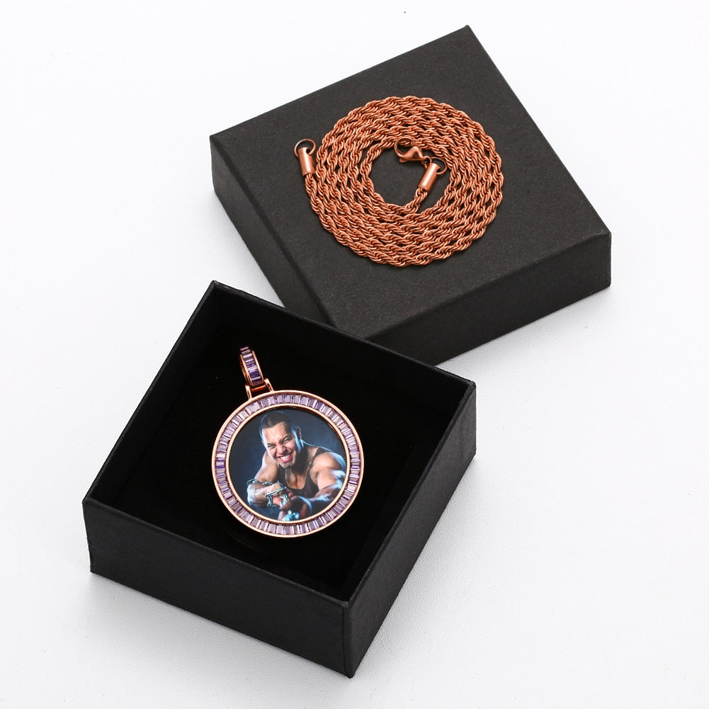 New Purple Crystal Rhinestone Photo Medallion Necklace