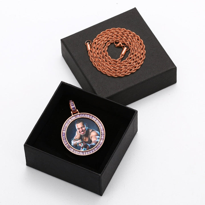 New Purple Crystal Rhinestone Photo Medallion Necklace