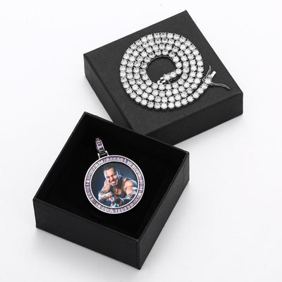 New Purple Crystal Rhinestone Photo Medallion Necklace