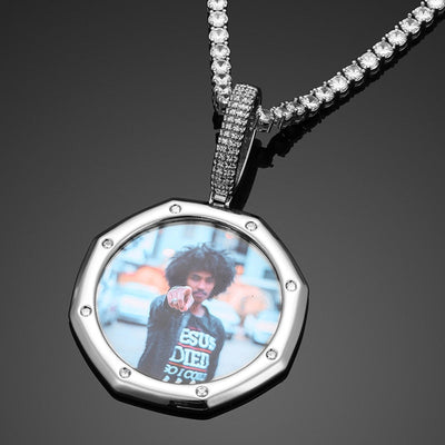 18K Plated Gold Pendant Custom Photo Medallion Necklace With 8 Micro Nano Stone