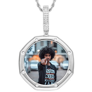 18K Plated Gold Pendant Custom Photo Medallion Necklace With 8 Micro Nano Stone
