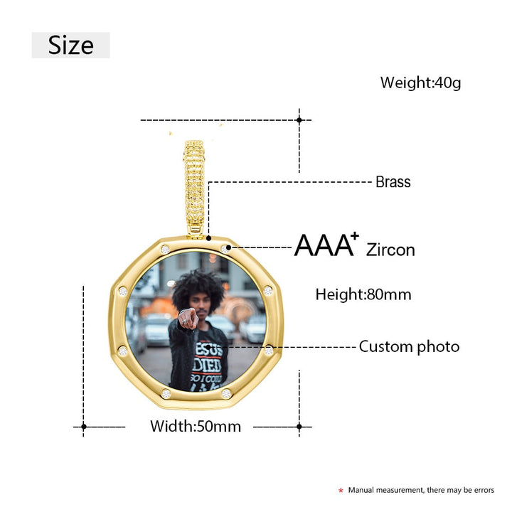 14K Plated Gold Pendant Custom Photo Medallion Necklace With 8 Micro Nano Stone