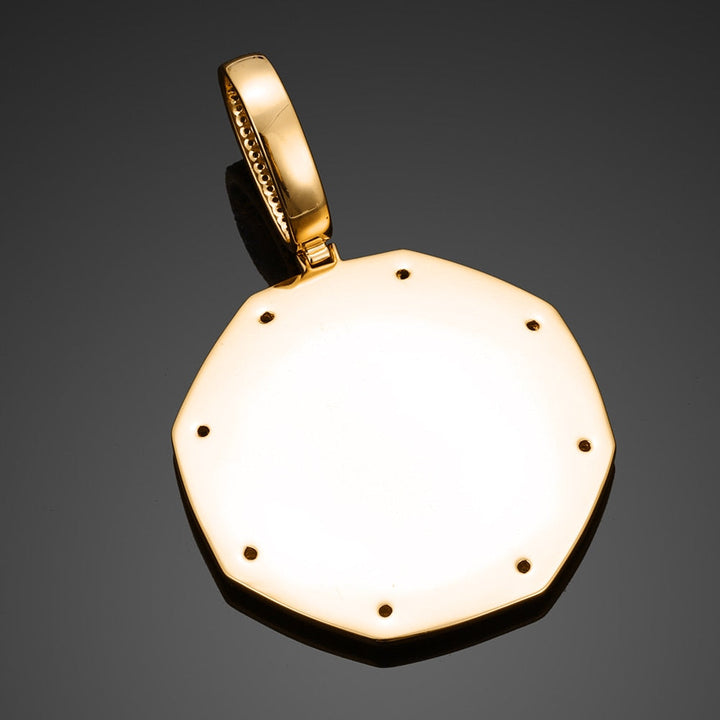 14K Plated Gold Pendant Custom Photo Medallion Necklace With 8 Micro Nano Stone