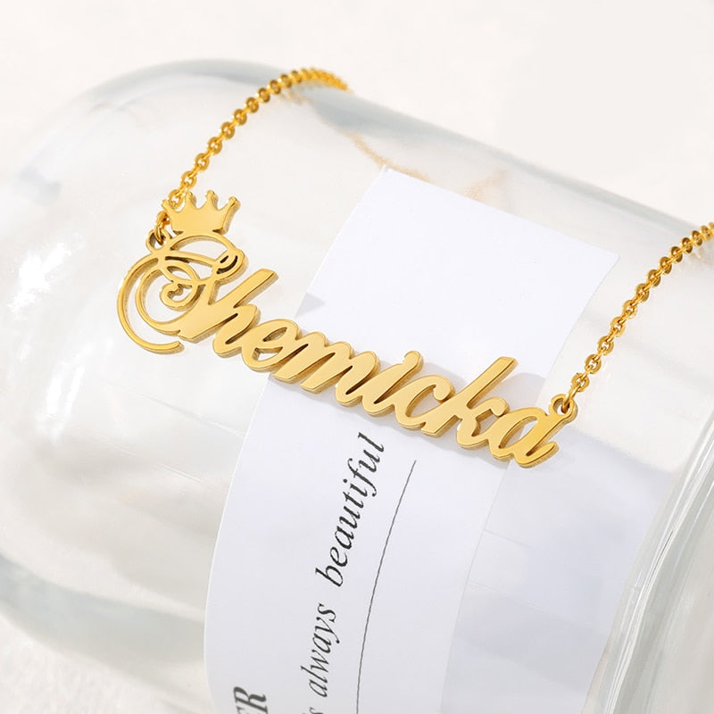 18k Gold Plated Custom Name Necklace With Crown-Christmas Gifts For Mom
