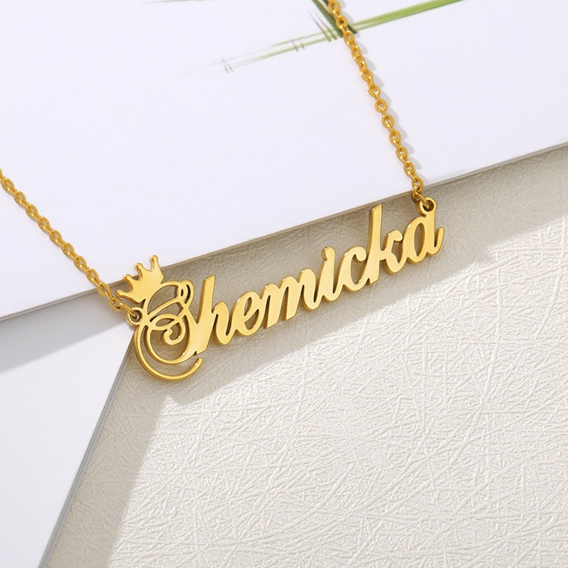 18k Gold Plated Custom Name Necklace With Crown- Christmas gifts