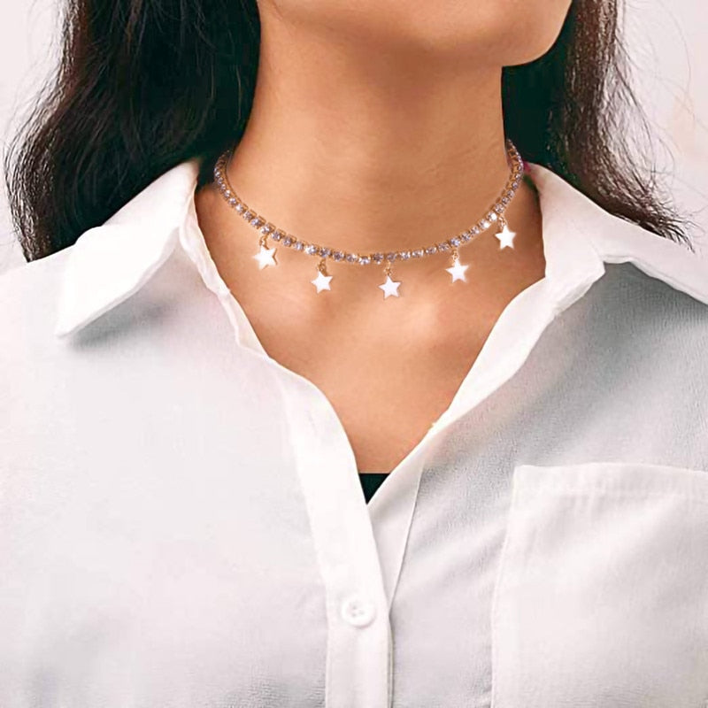 Rhinestone Star Pendant Hip Hop Necklaces For Women