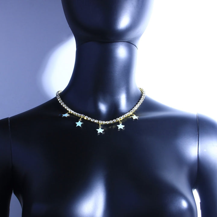 Rhinestone Star Pendant Hip Hop Necklaces For Women