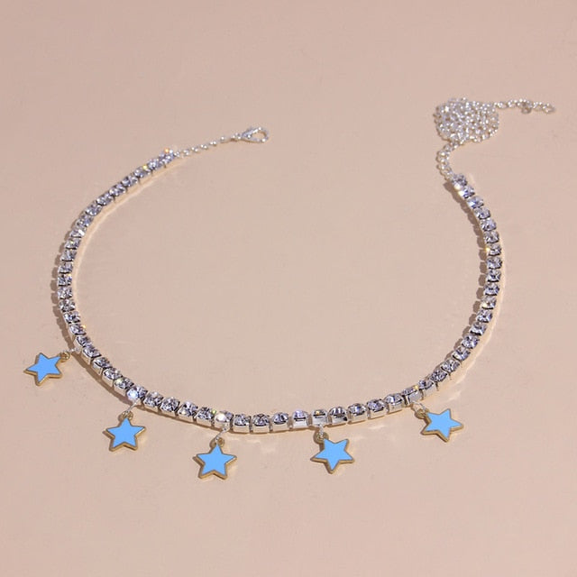 Rhinestone Star Pendant Hip Hop Necklaces For Women