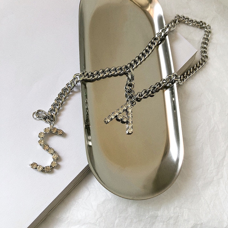 Crystal Zircon Steampunk Letter Choker Necklace For Women