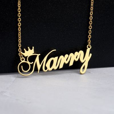 18k Gold Plated Custom Name Necklace With Crown- Christmas gifts